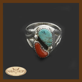 Navajo Herrenring Türkis und Koralle