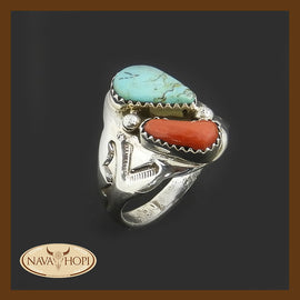 Navajo Herrenring Türkis und Koralle