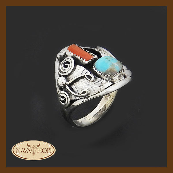 Navajo Herrenring Türkis und Koralle