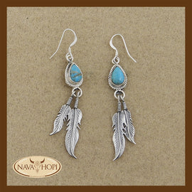 Navajo Ohrhänger Türkis mit Federn