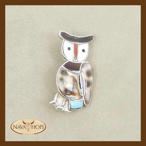 Zuni Anhänger und Brosche Eule