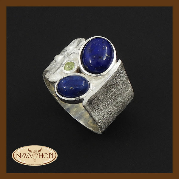 Silberring Lapislazuli mit Peridot