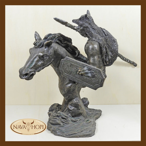 Indian Style Skulptur Krieger mit Pferd